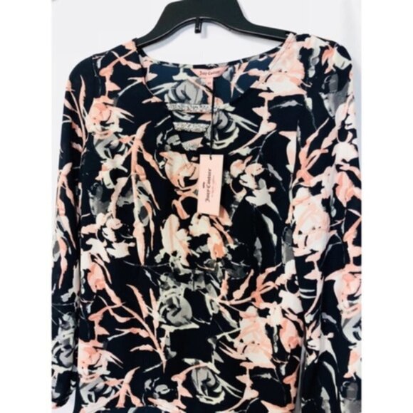 Juicy Couture Womens Blue Floral Rhinestone V Neck Long Sleeve Blouse Sz S New - Picture 3 of 9